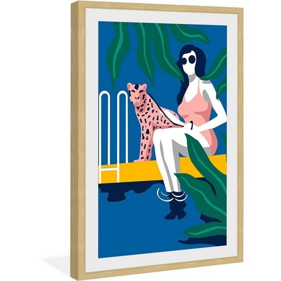 Cheetah by the Pool Framed Painting Print