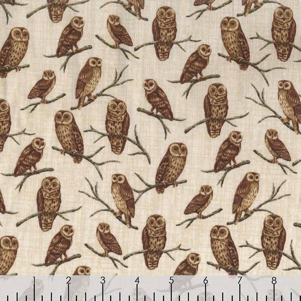 OWLS SMALL  on CREAM COLOR FABRIC by TIMELESS TREASURES 100% COTTON NEW!!! 