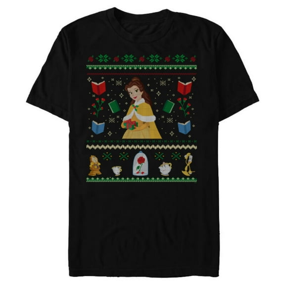 Disney Princess Beauty and the Beast Belle Christmas Sweater - Short Sleeve Blended T-Shirt for Adults - Customized-Black