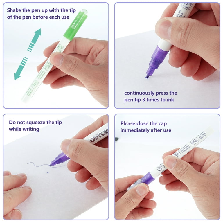12pcs Outline Pens - Double Line Outline Marker 12 Colors Squiggles Shimmer  Marker Metallic Marker Pens Glitter Writing Drawing Pe