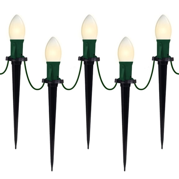 C9 Christmas Pathway Lights Outdoor 25Ft Connectable C9 LED Christmas String Lights with 25 LED Frosted Warm White Stakes Lights for Walkway Outdoor Yard Driveway Lawn Decorations