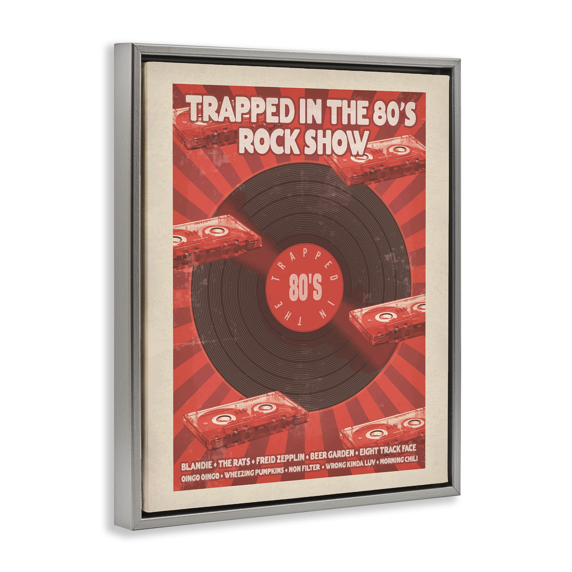 Stupell Industries Trapped in 80s Rock Show Gray Framed Floater Canvas Wall Art, design by Old Red Truck