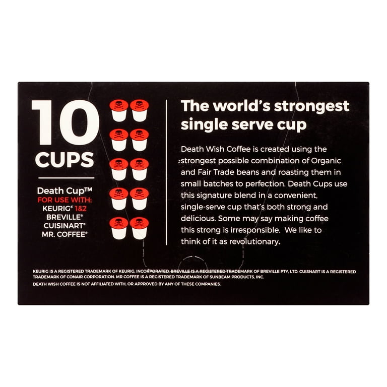 DEATH WISH Death Cups 10 Count Single Serve Coffee Pods World s Strongest Coffee Dark Roast Keurig Capsules K Cups Capsule Cup USDA Certified