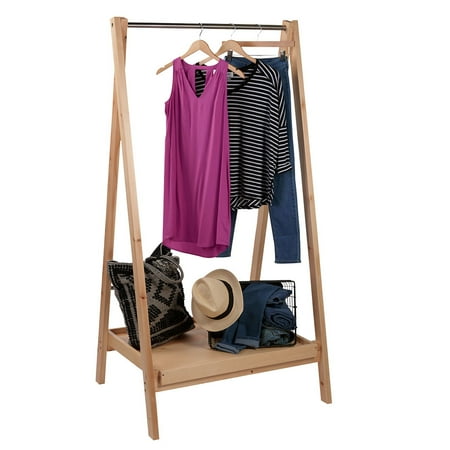 A-Frame Single-Rail Wood Rack - With Bottom Shelf