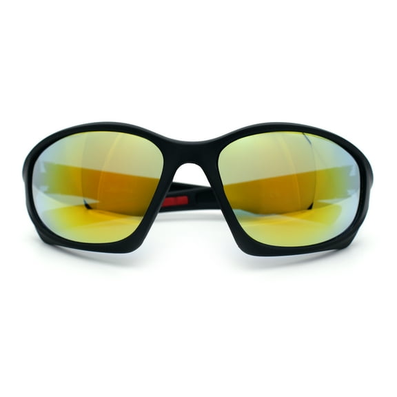 Mens Color Mirror 90s Xloop Plastic Sport Wrap Around Sunglasses Black Red - Orange Mirror