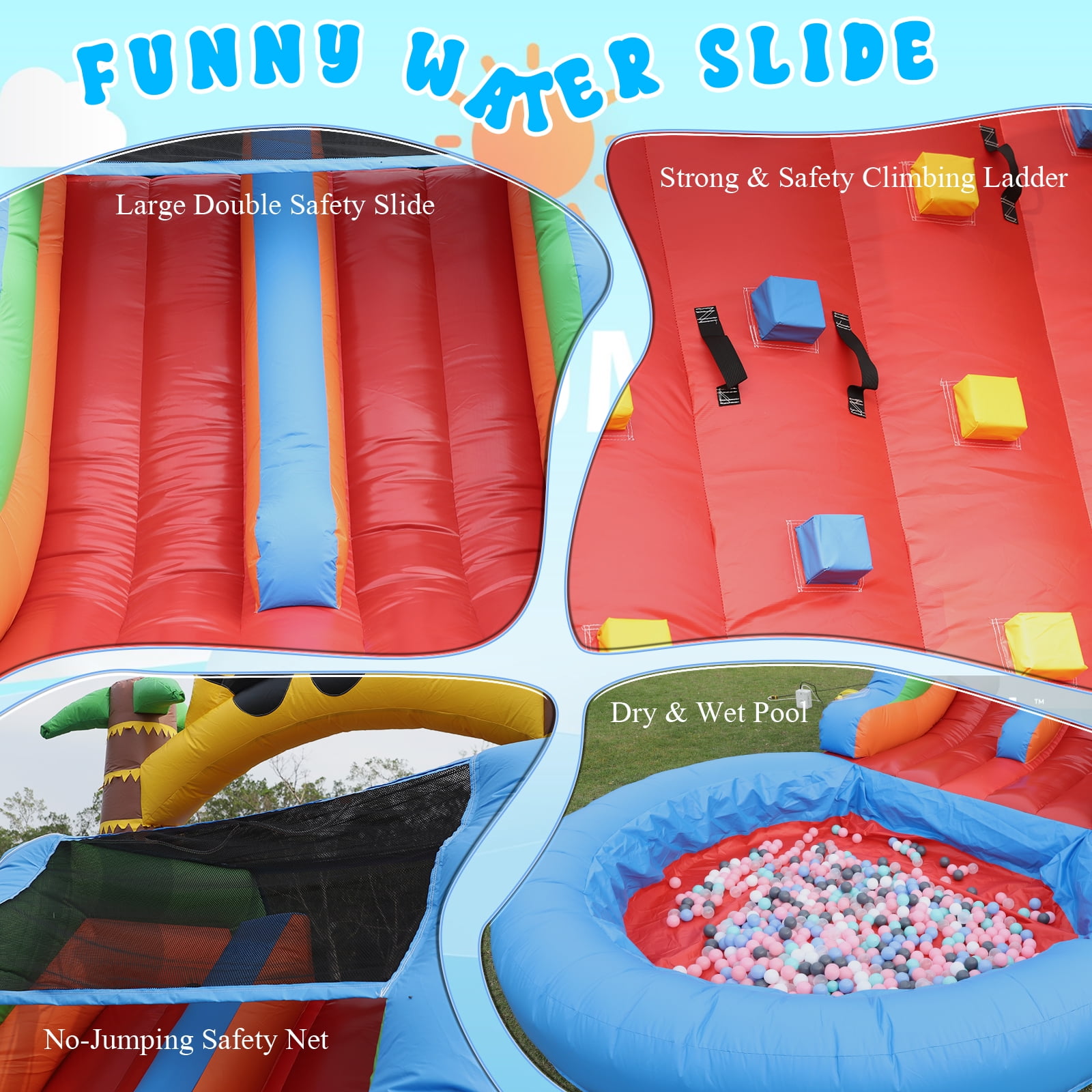Relunch Commercial Double Water Slide with Splash Water Pool & Climbing Wall, Inflatable Water Slide with Blower for Adults Kids Outdoor Backyard Party- 23x11x12.5ft