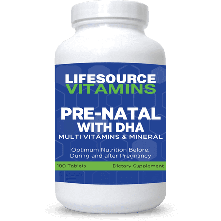 LifeSource Vitamins Pre-Natal Multivitamins with DHA - 180 Tablets for Moms and Babies