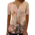 thumbnail image 2 of Orange Women's Short Sleeve T-shirt, Summer Tops For Women 2025 Trendy Boho Floral Print Tunic Shirts Short Sleeve V Neck Tshirt Casual Loose Blouse,Women's Short sleeve T-shirt XXL, 2 of 5
