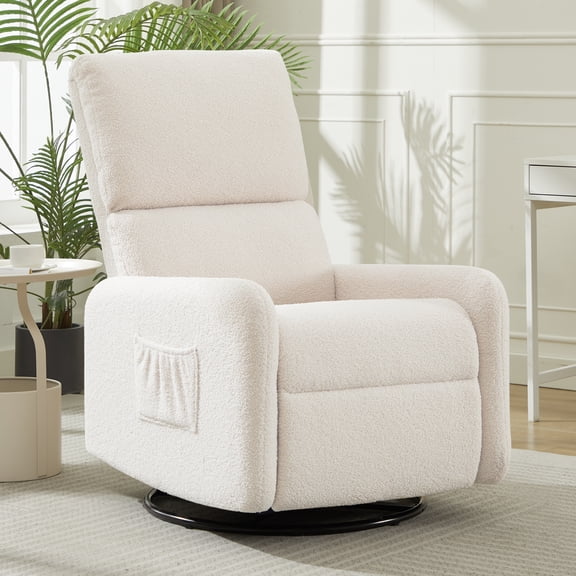 Korser 360 Swivel Glider Chair for Small Spaces, Sherpa with Side Pocket Rocking Chair for Living Room,Beige