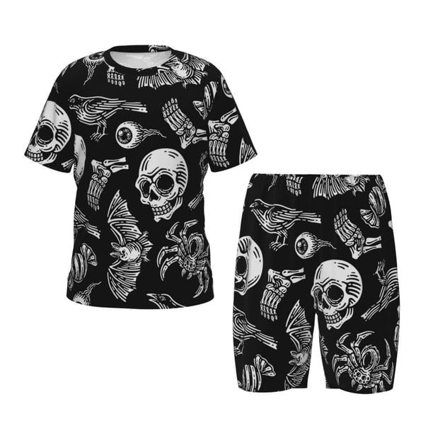 Balery Skull bird bat spider Conjunto de Pijama Infantil de Manga Corta con Estampado – Ropa de Dormir de Algodón Suave-3X-Large
