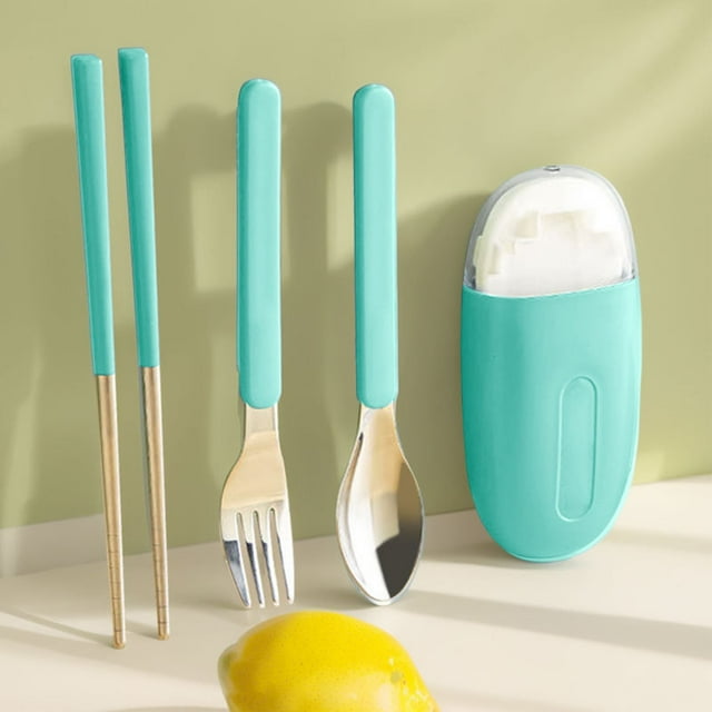 Birdeem Stainless Steel Portable Cutlery Set with Chopsticks and Spoon,Three-Piece Utensils Kit in Hygienic Storage Box for Travel,Office,and Adults Daily Use