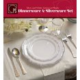 thumbnail image 3 of White and Silver Plastic Plates & Cutlery Set, 100 Piece Elegant Disposable Dinnerware & Silverware Set| Service for 20|Includes 20 Dinner & Salad Plates, 20 Forks, Spoons, Knives - Posh Setting, 3 of 6