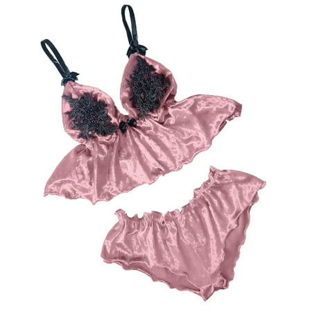 

Utoimkio Womens Pajama Sets Women V-Neck Eyelash Beaded Sexy Stain Camisole Pajamas Bowknot Shorts Set