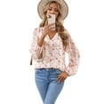 thumbnail image 5 of V-neck multi-color printed long sleeve blouse long sleeve blouse, 5 of 7