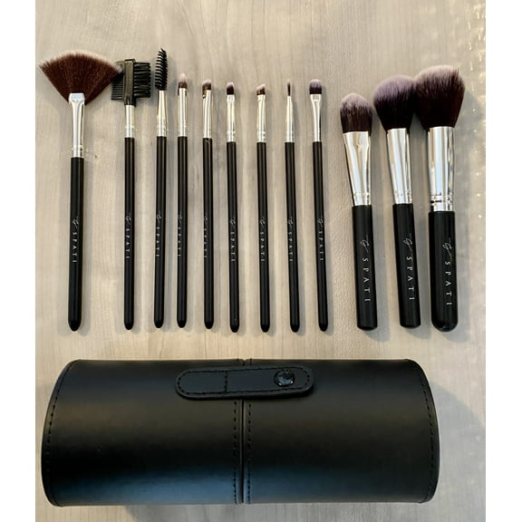 SPATI 12pcs Makeup Brush Set - Professional Brushes for Face, Eyes, and Concealer with PU Leather Holder