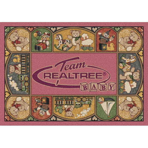 Milliken Pink Area Rug Realtree Baby Teddy Bear Blue - Aprx 5' 4" x 7' 8"