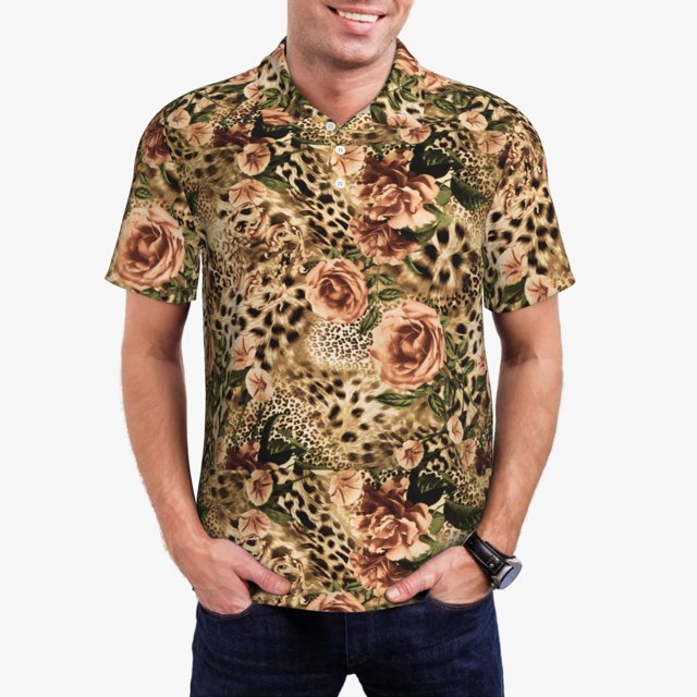 Balery Animal Leopard Camisa Polo de Hombre con Estampado, de Manga Corta y Tejido Medio, Camisa Tipo Golf Polo-XX-Large