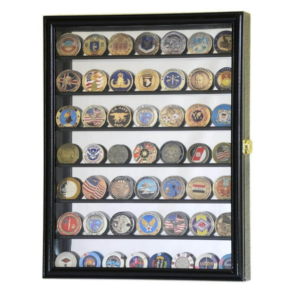 Mirrored Back Military Challenge Coin Display Case Cabinet