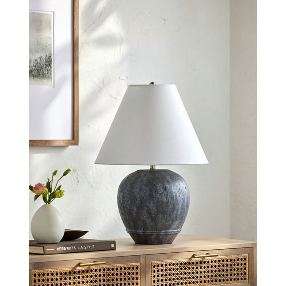 Livabliss Table Lamps, 22" Bagre Modern Bedside Nightstand Table Lamp for Bedroom Living Room Office, Gray Body with White Shade (22"H x 16"W x 16"D)