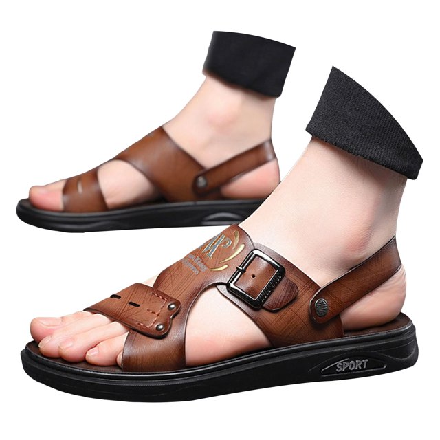 Orthopedic Sandals for Men with Arch Support Wide Width Comfortable Leather Thick Toe Beach Walking Slides