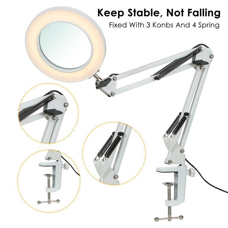 Flexible Swing Arm Dimmable Clamp on Table Lamp with 8x Magnifier for  Working and Studying