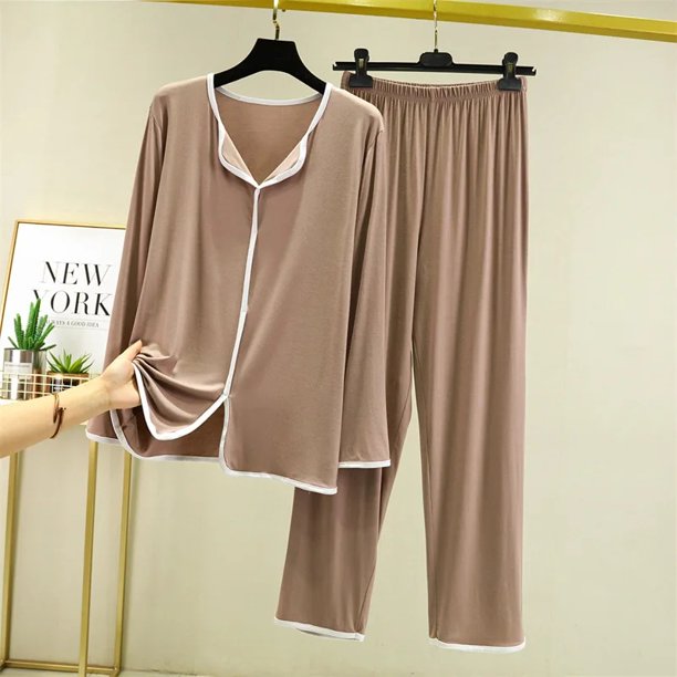 Conjunto de pijama fino holgado de talla grande para mujer, Top informal adelgazante versátil de estilo coreano, Modal de manga larga para primavera y otoño