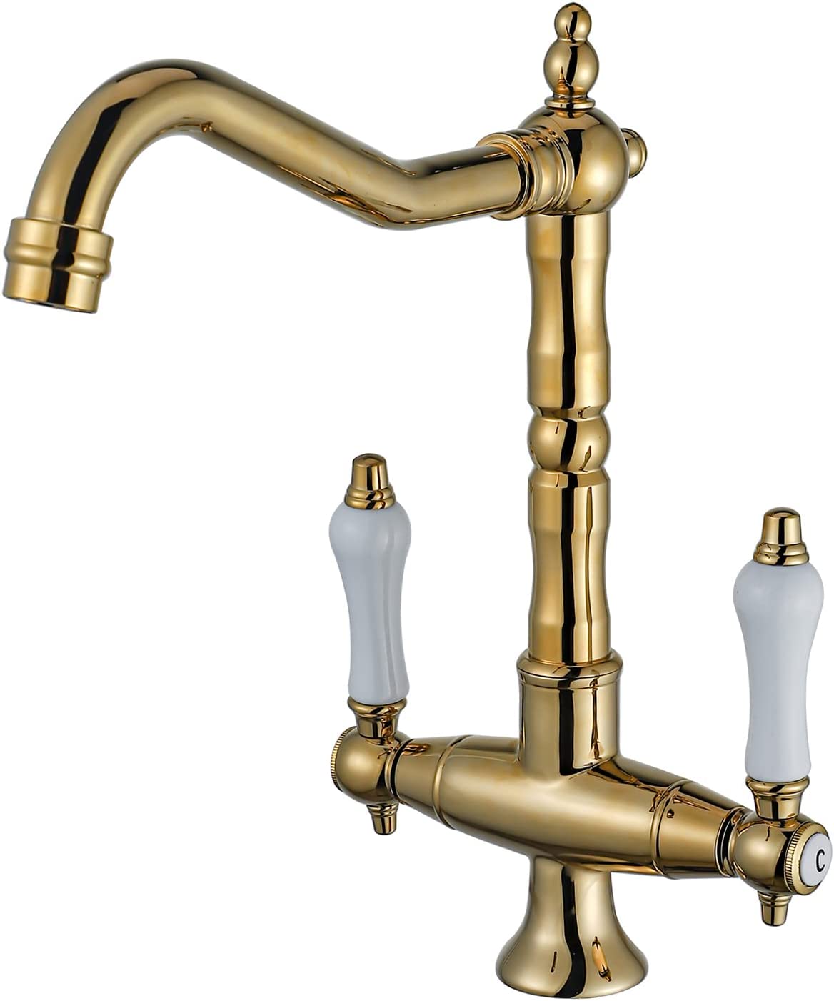 Vintage Gold Kitchen Faucet 360° Swivel Two Handle Single Handle Sink