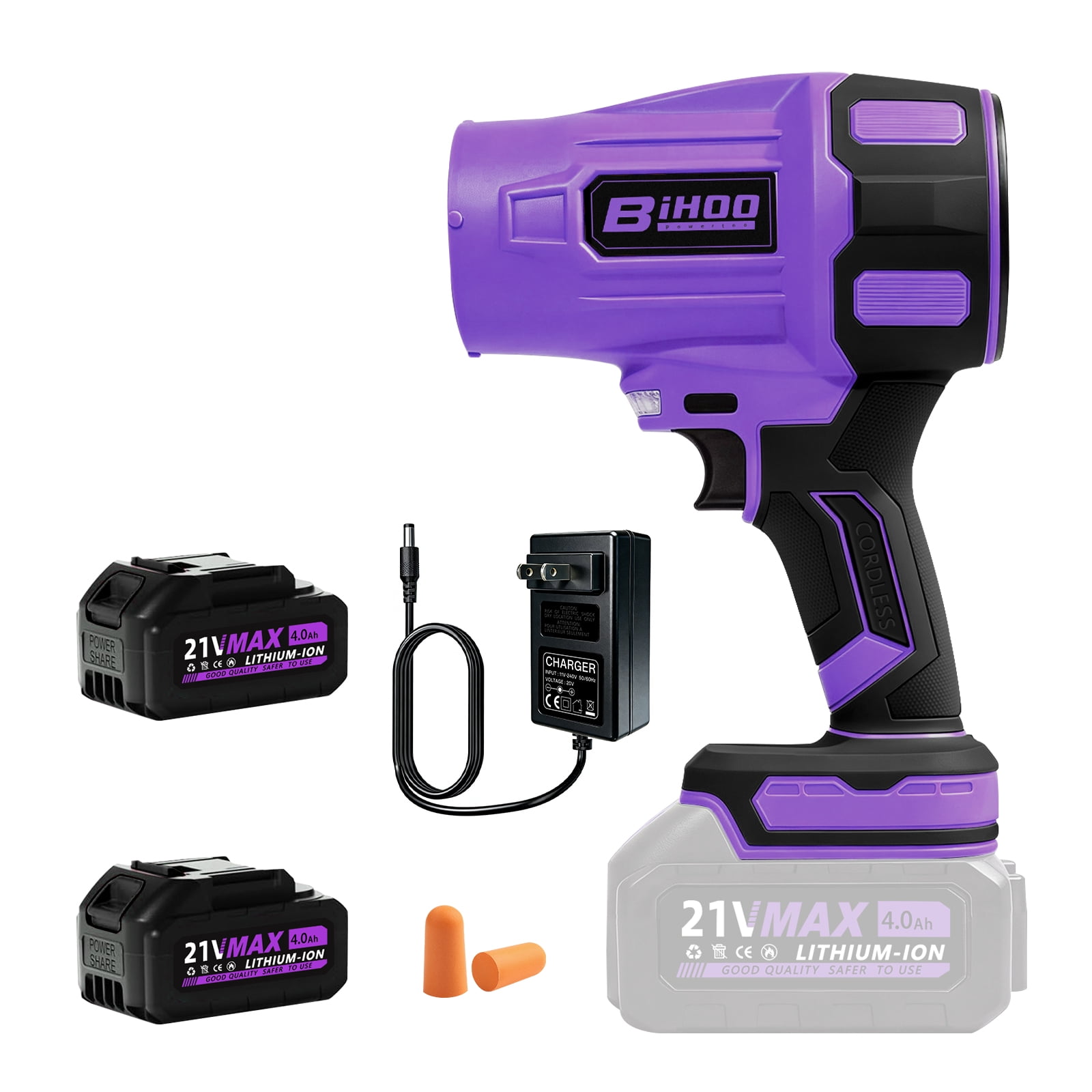 Electric Cordless Leaf Blower, 21VPurple Handheld Blower with 2×4.0Ah Lithium Batteries & Charger, For Lawn, Dust, Leaves, Light Snow, Car Drying
