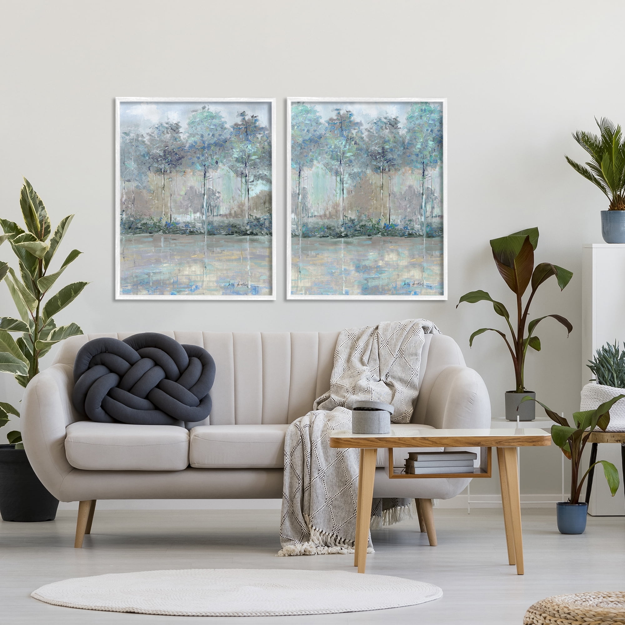 Stupell Industries Subdued Tree Landscape Impression 2 Piece White Framed Giclee Art Set, design by Sally Swatland