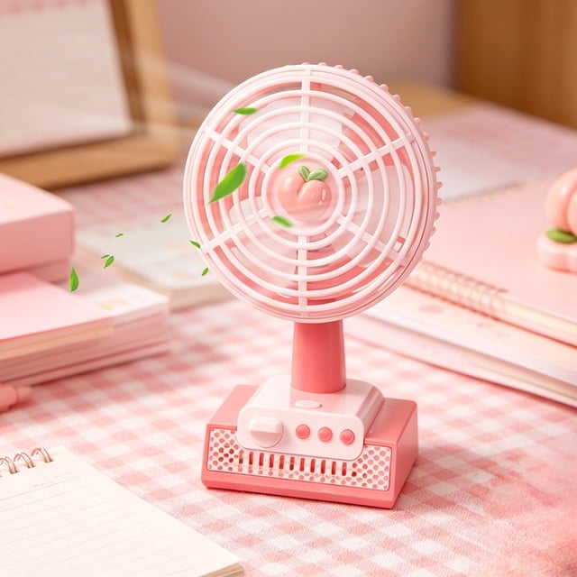 YYV Fruit Print Rechargeable Desktop Fan Three-Speed Quiet Motor Adjustable Tilt Cartoon Table Fan USB Rechargeable Portable Cooling Fan for Dorm Office Home Summer Use
