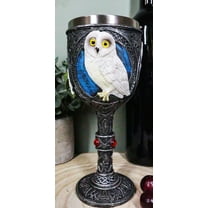 Ebros Dazed Snow White Owl With Celtic Tribal Tattoo Wine Goblet Chalice 7.25"H