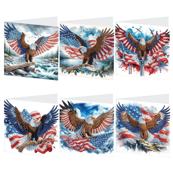 6pcs Diamond Art Painting Kit Greeting Card, Spread Wings Yang Fan Eagle 5D DIY Special Shape Diamond Greeting Card Creative Gifts, Christmas Thanksgiving Day Greeting Card Congratulation