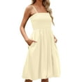 thumbnail image 6 of QingYiHua Womens Summer Smocked Sun Dress with Pockets 2025 Trendy Sleeveless Spaghetti Strap Boho Beach Casual Midi Bubble Dresses Beach Vacation,Beige, 6 of 9