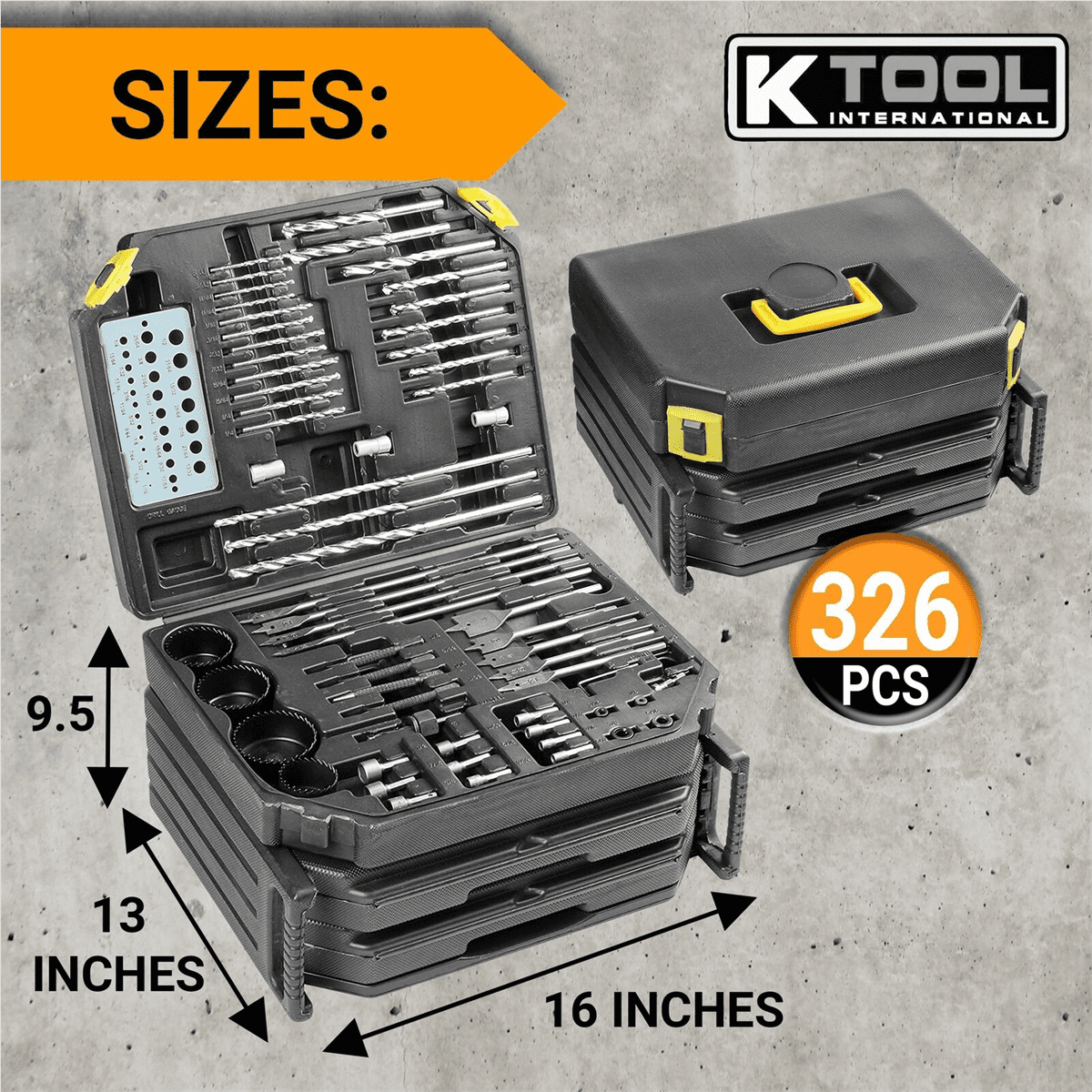 K Tool International 10330 Drill Bit and Accessory Set 326 Piece with Case