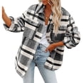 thumbnail image 1 of Chaqueta a cuadros para mujer, chaqueta con botones con patrón de cuadrícula suave y cómoda holgada a la moda para viajar en el trabajo, rejilla blanca y negra M, 1 of 6