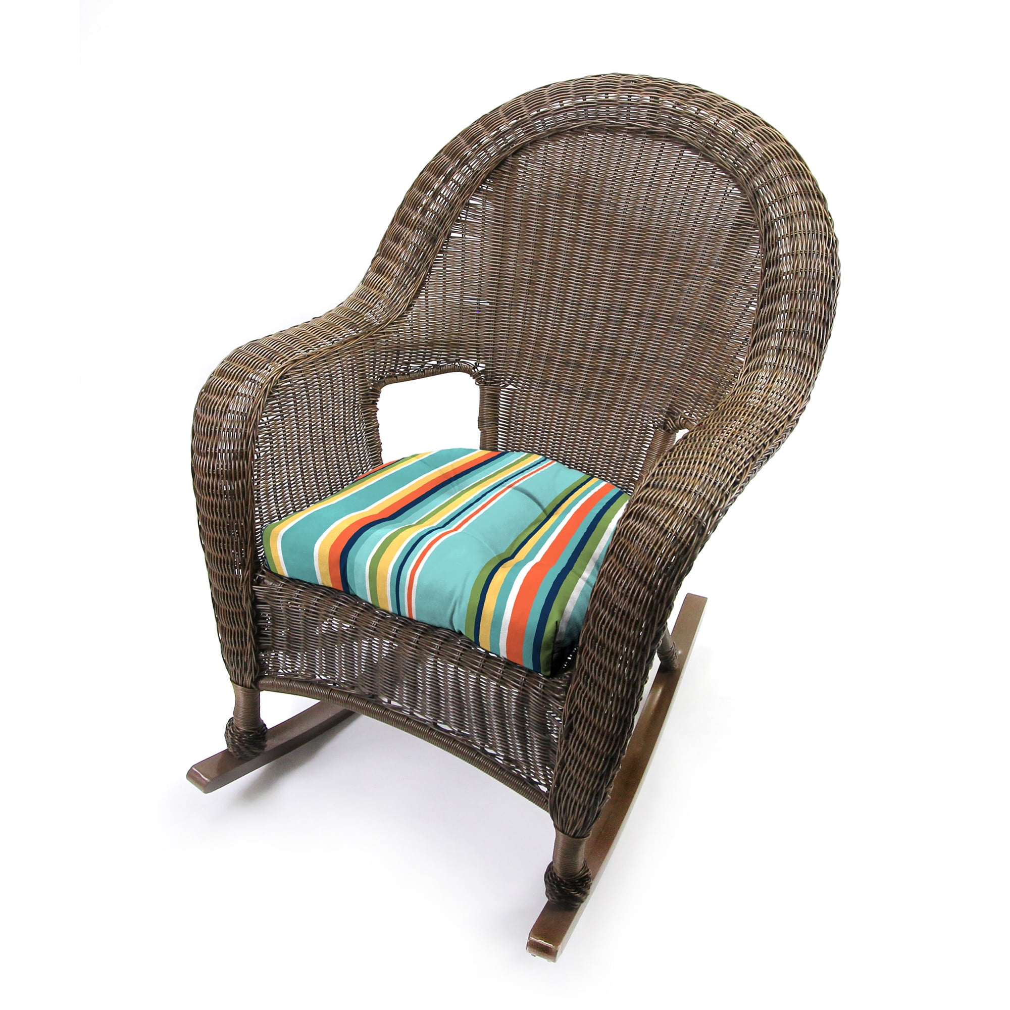 Jordan Manufacturing 18" x 18" Mamba Pelican Blue Stripe Square Tufted Contoured Outdoor Wicker Seat Cushion (2 Pack)