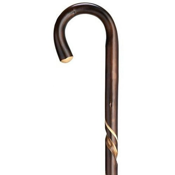 Walking Cane Men Crook Cane Carved Spiral Scorched Chestnut