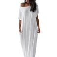 thumbnail image 2 of Guieoi Summer Dresses for Women under $10 Plus Size Solid-Color Loose-Fit Loungewear Short-Sleeve Round-Neck Dress White M, 2 of 5