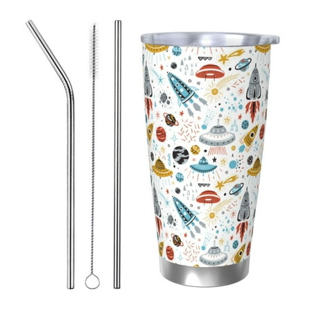

Goofa Cartoon Space for 20 oz Skinny Tumbler Stainless Steel Coffee Mug Slim Vacuum Insulated Travel Cup Car Cup-Straw Three-piece Set