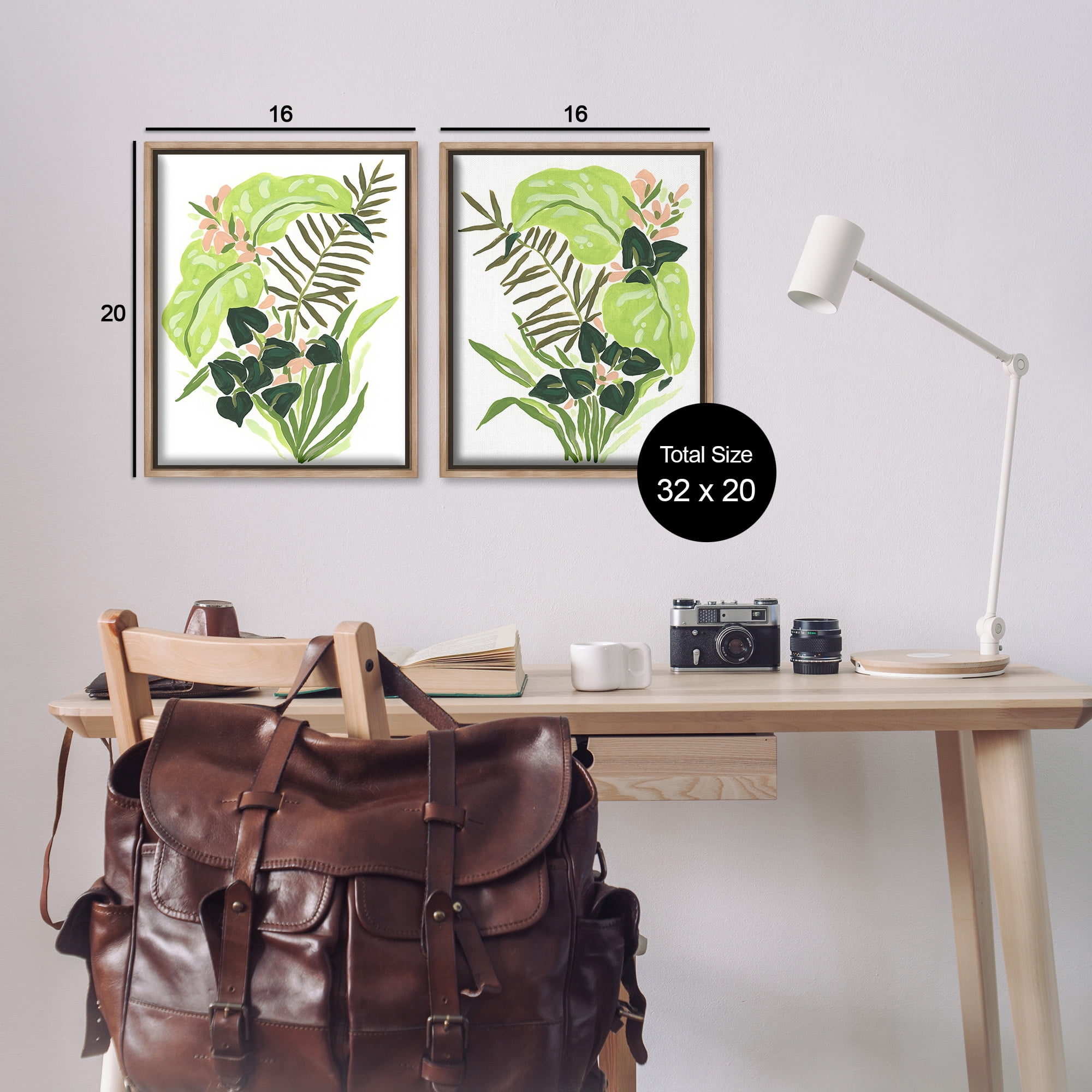 Stupell Industries Abstract Tropical Blooms Botanical & Floral Painting Brown Floater Framed Canvas Art Print Wall Art, 17 x 21, Set of 2