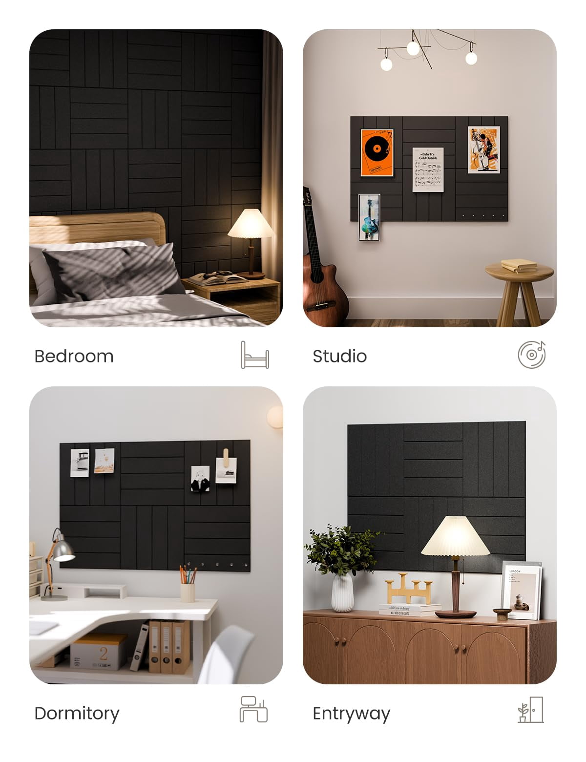 Felt Bulletin Board Tiles Large 36" X 24" Cork Alternative-6 Pack With 40 Adhesive Tabs  Thick Slat Wall Panels For Office Decor Push Pin Organizer Alternative - Black