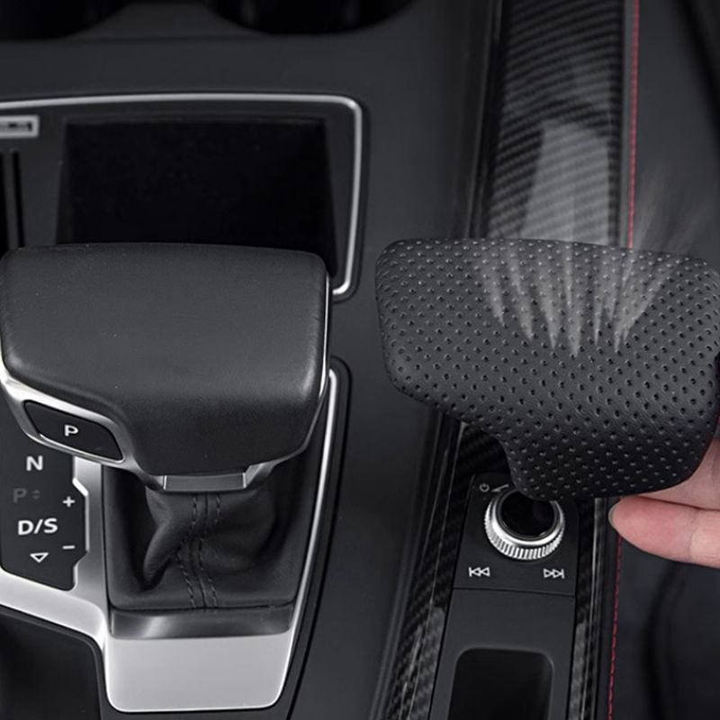 For Audi A4 B9 A5 Q7 Q5 16-19 Gear Shift Knob Cover Perforated Leather Handball Shifter Handle Lever Case