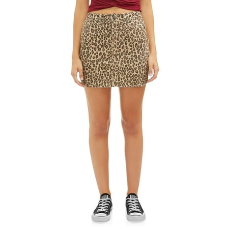 Juniors Denim Mini Skirt - Juniors' Mid Rise Animal Printed Denim Mini Skirt