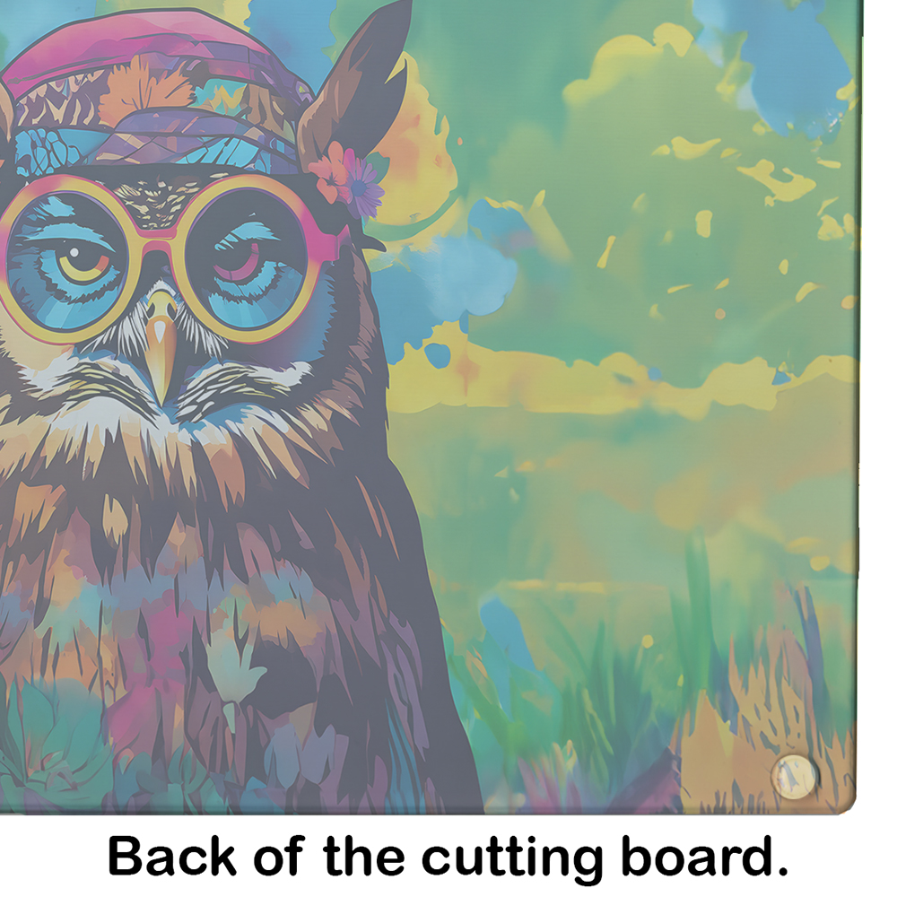 Hippie Animal Owl Glass Cutting Board 12 in x 15 in