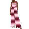 thumbnail image 2 of Leodye Women's Fashionable Summer Jumpsuits Button Wide Leg Overalls Casual Loose Rompers with Pockets Red 10(XL), 2 of 7