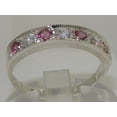 thumbnail image 2 of LBG 10k White Gold Natural Diamond and Pink Tourmaline Womens Band Ring (0.18 cttw, H-I Color, I2-I3 Clarity), 2 of 5