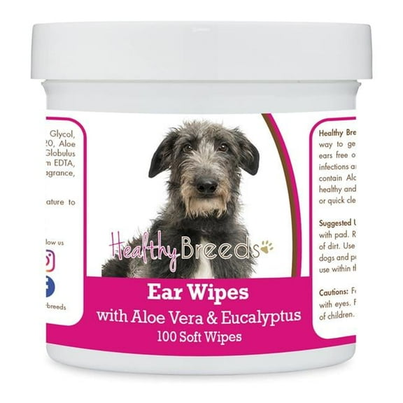 Healthy Breeds 192959824636 Scottish Deerhound Ear Cleaning Wipes with Aloe & Eucalyptus for Dogs - 100 Count