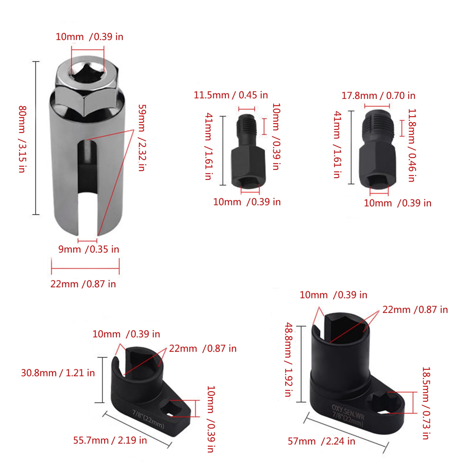 5Pcs Oxygens Sensors Socket Removal Tool Automotive Oxygens Sensors Removers Wrench Thread Chaser Tool O2 Sensors Socket