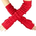 thumbnail image 2 of Bmisegm Winter Gloves Women Long Knitted Fingerless Wrist Warmers Textured Hand Mittens Cold Weather Arm Sleeves Red, 2 of 4