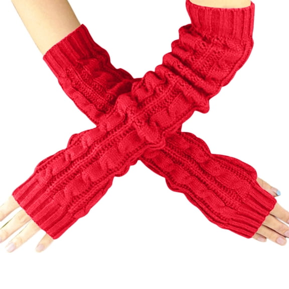 Ticikt Long Knitted Fingerless for Braided Wrist Warmers Textured Hand Mittens Cold Weather Arm Warmers,Color:Red